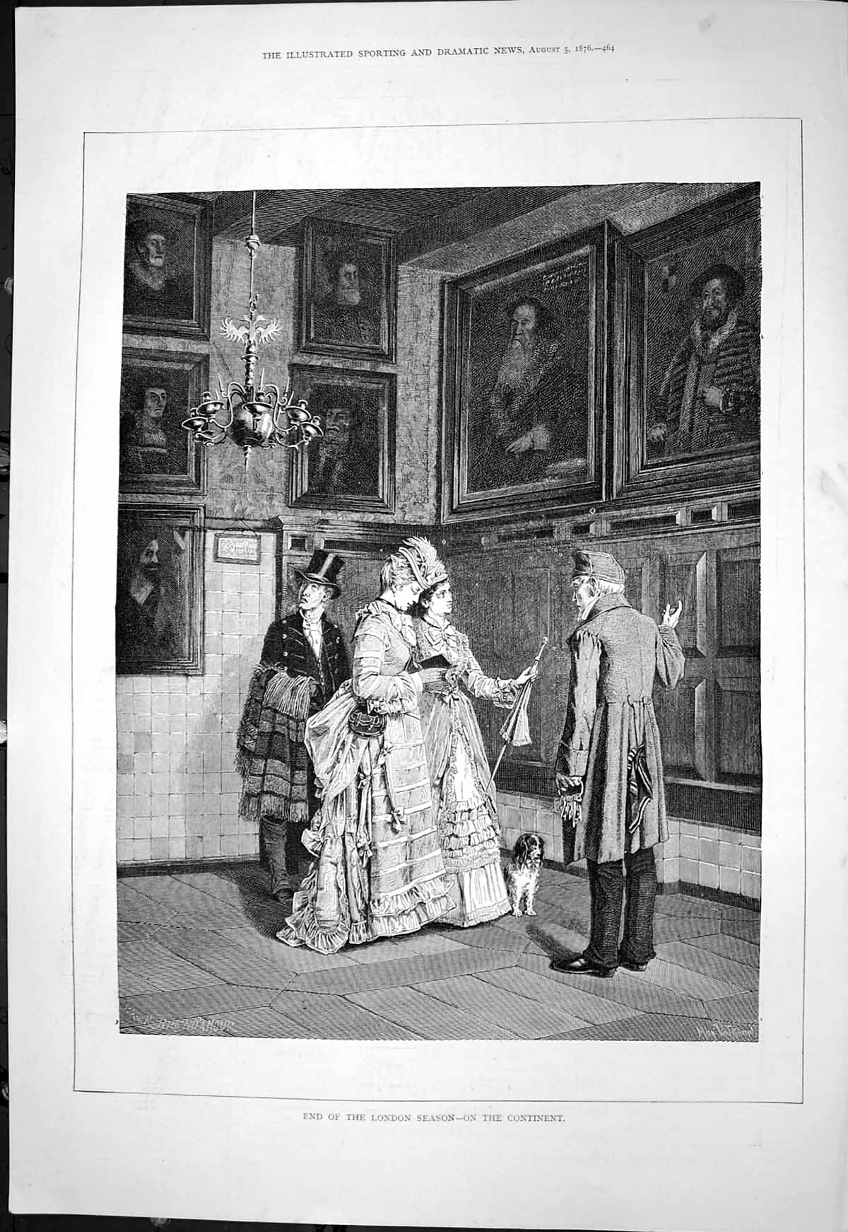 Old Print End London Season On Continent Admiring Paintings Gallery 1876 19th