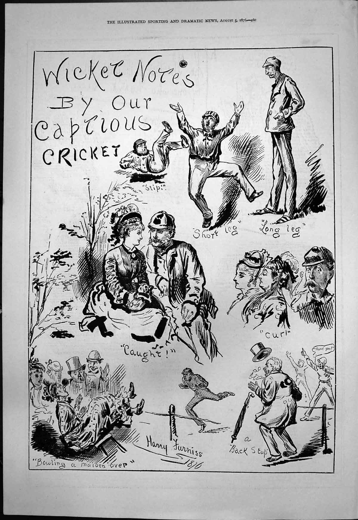 Old Wicket Notes Captious Cricket Harry Furniss Bowling Maiden Over18 19th