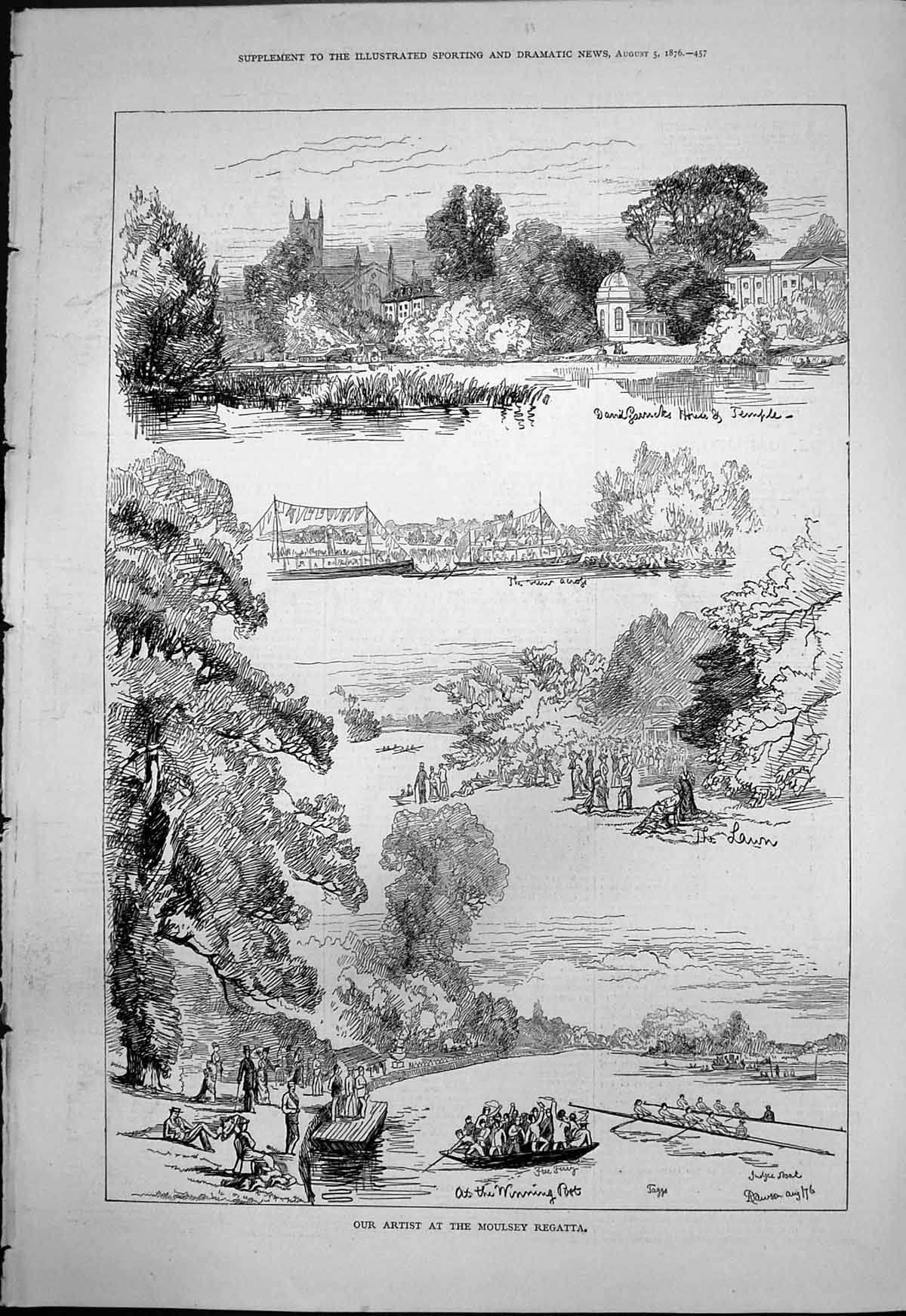 Antique Print Moulsey Regatta David Garricks House Temple Winning Post 1876