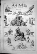 Old Print Athletic Sports Wimbledon Camp Tug War Tent Pegging Swords 1876 19th