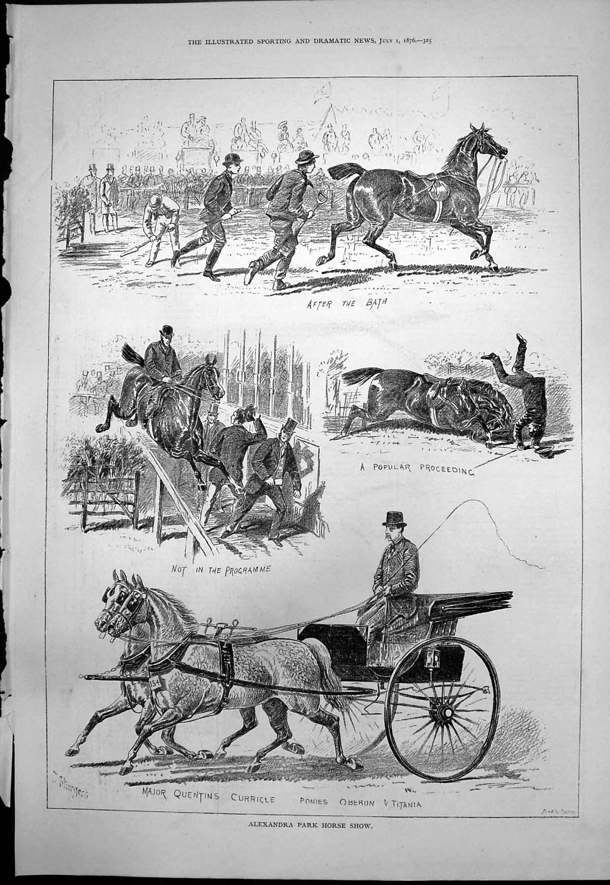 Antique Old Print Alexandra Park Horse Show Major Quentins Ponies Oberon 1876