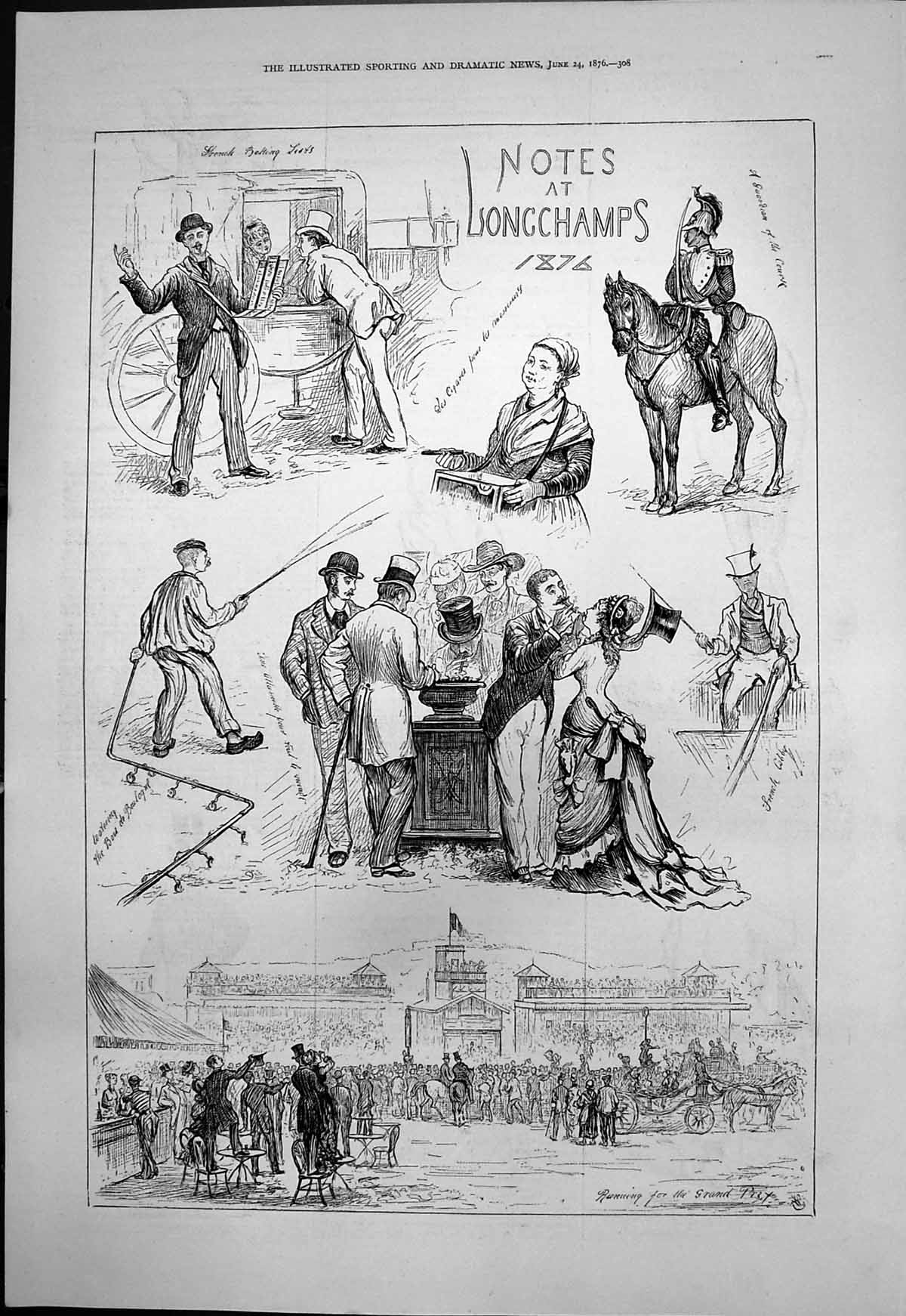 Antique Print Notes Longchamps French Betting Lists Running Grand Prix 1876