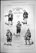 Old Print Sketches John Baldwin Buckstone Sir Andrew Launcelot Gobbo 1876 19th