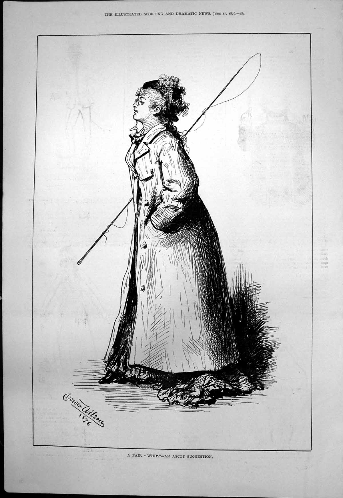 Old Fair Whip Ascot Suggestion Dower Wilson Lady Long Coat Whip 1876 Victorian