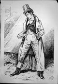 Old Print Corinthian Cleaned Out A Stretch Man Opening Empty Pockets 1876 19th