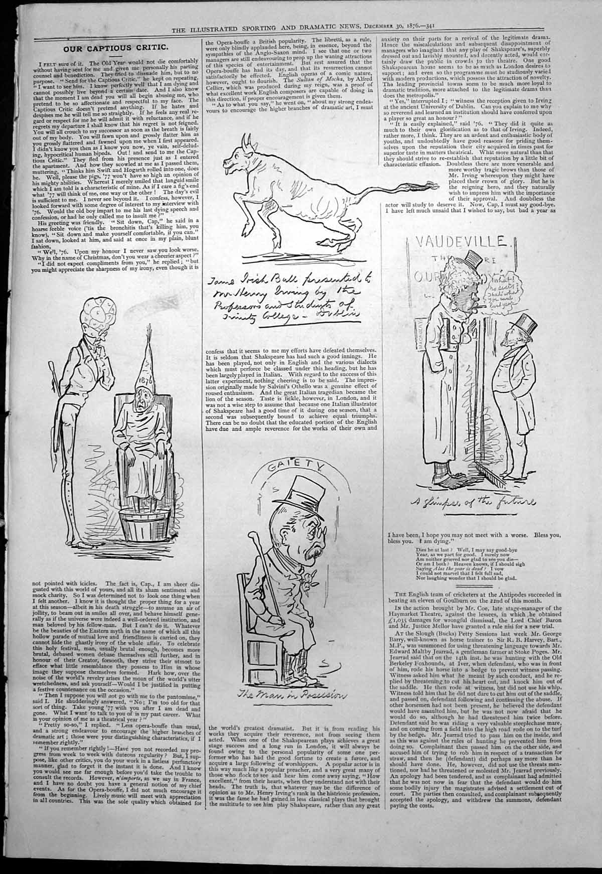 Old Captious Critic Glimpse Future Vaudeville Irish Bull Henry Irwing