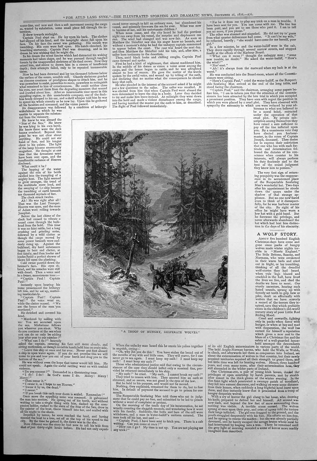 Antique Old Print Troop Hungry Desperate Wolves Wood Snow Cross Grave 1876 19th