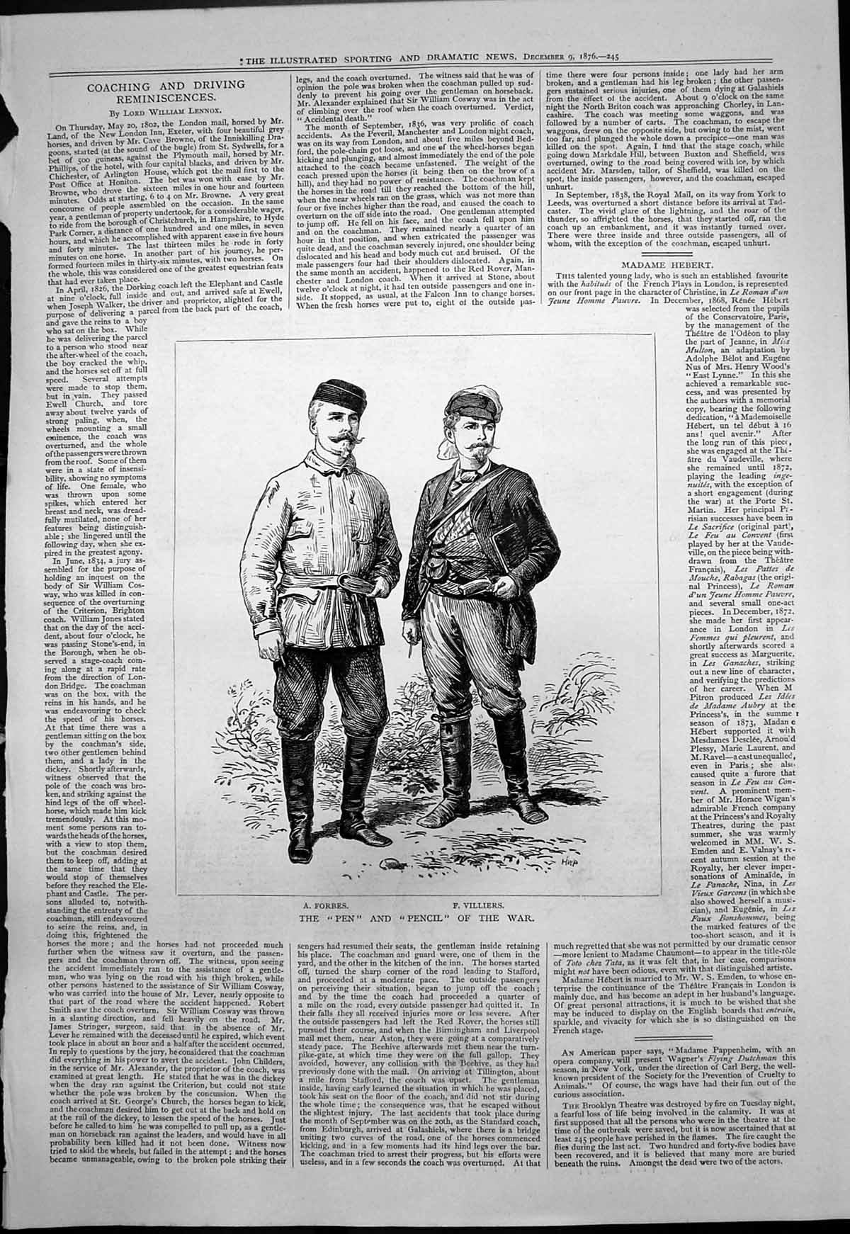 Original Old Antique Print Pen Pencil War A Forbes F Villiers 1876 Victorian