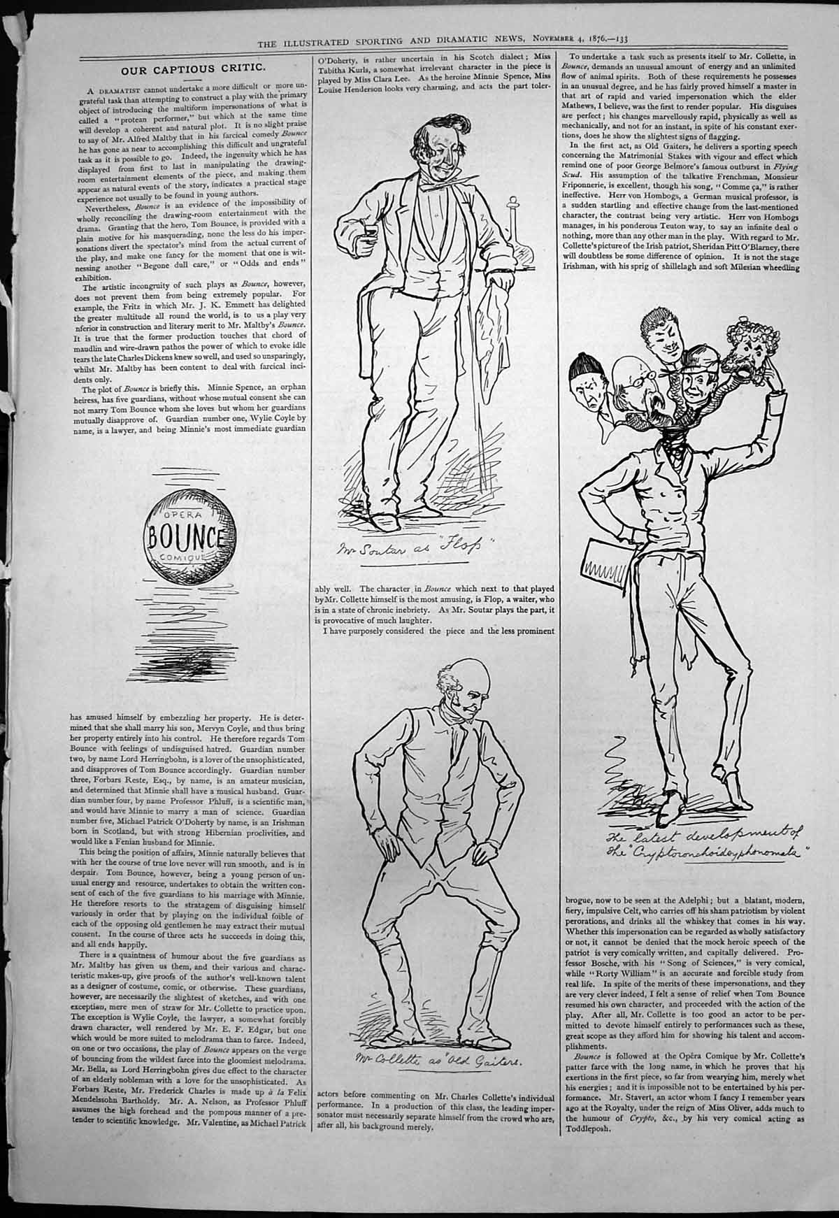 Old Captious Critic Alfred Maltbys Comic Opera Bounce Mr Colette 1876 Victorian