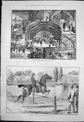 Old Print Sketches Marble Skating Rink Hunting Sketch Practising Bar 1876 19th