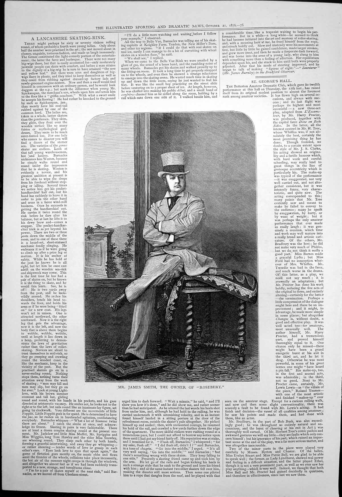 Antique Print James Smith Owner Rosebery Man Hat Sitting Stool Cushion 1876