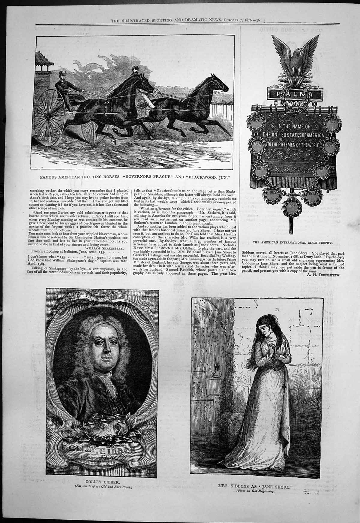 Antique Print American Trotting Horses Governors Prague Blackwood Jun 1876 19th