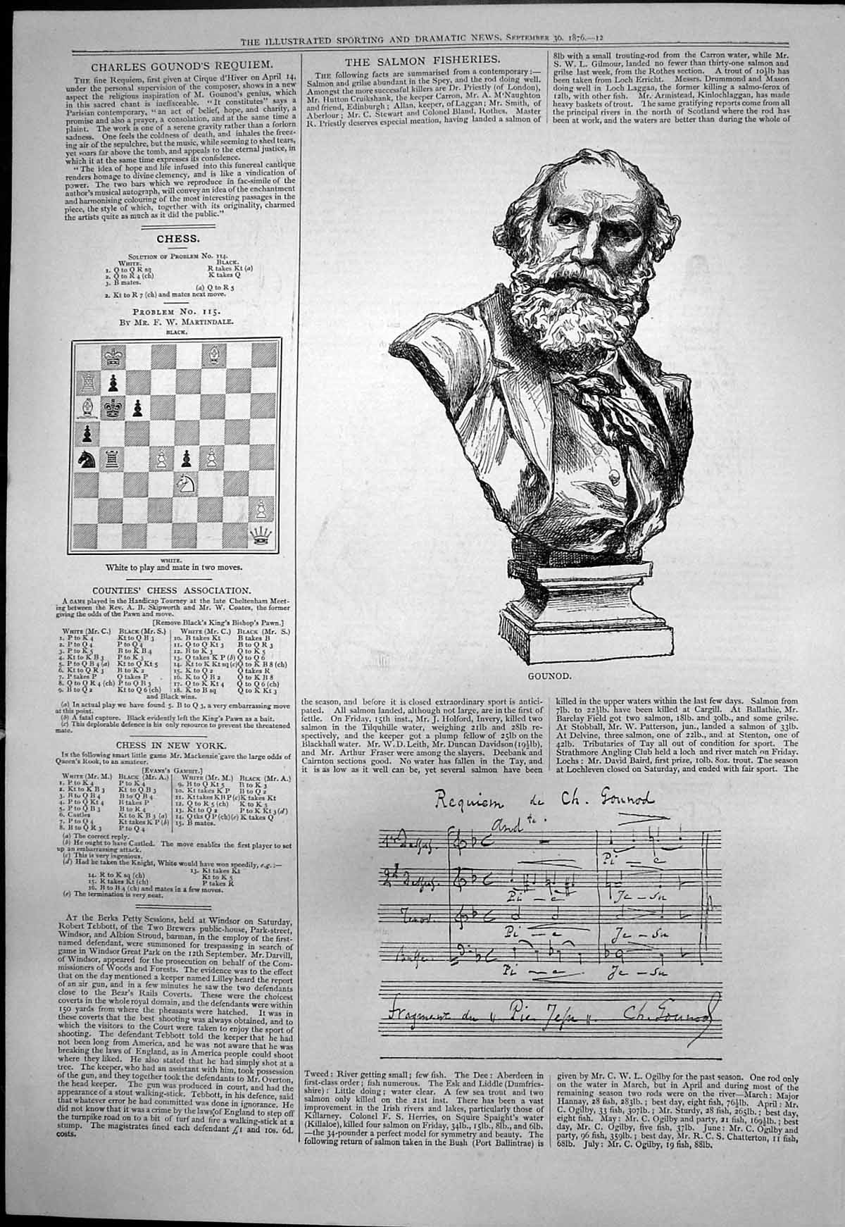 Original Old Antique Print Bust Charles Gounods Composer Music Requiem 1876