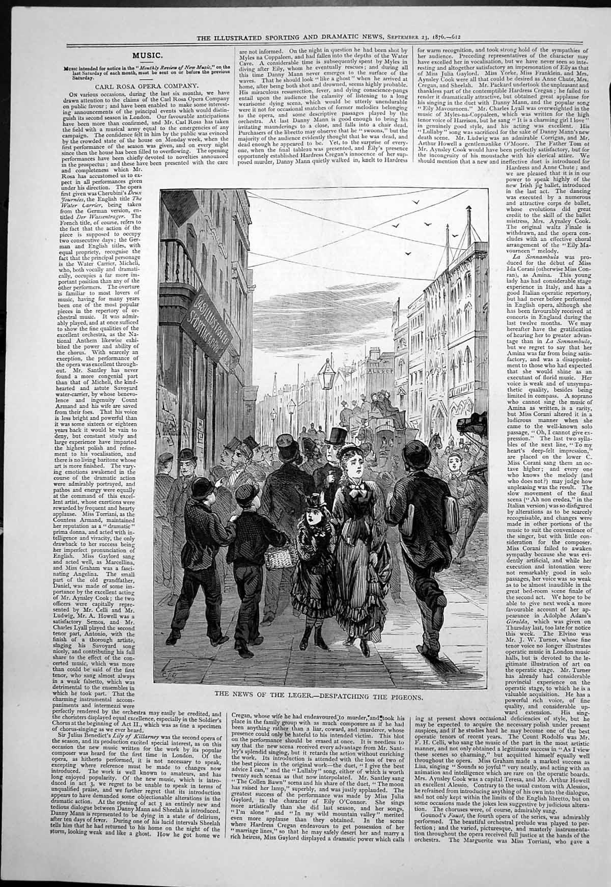 Old Print News Leger Despatching Pigeons Outside Office Sport Drama 1876 19th
