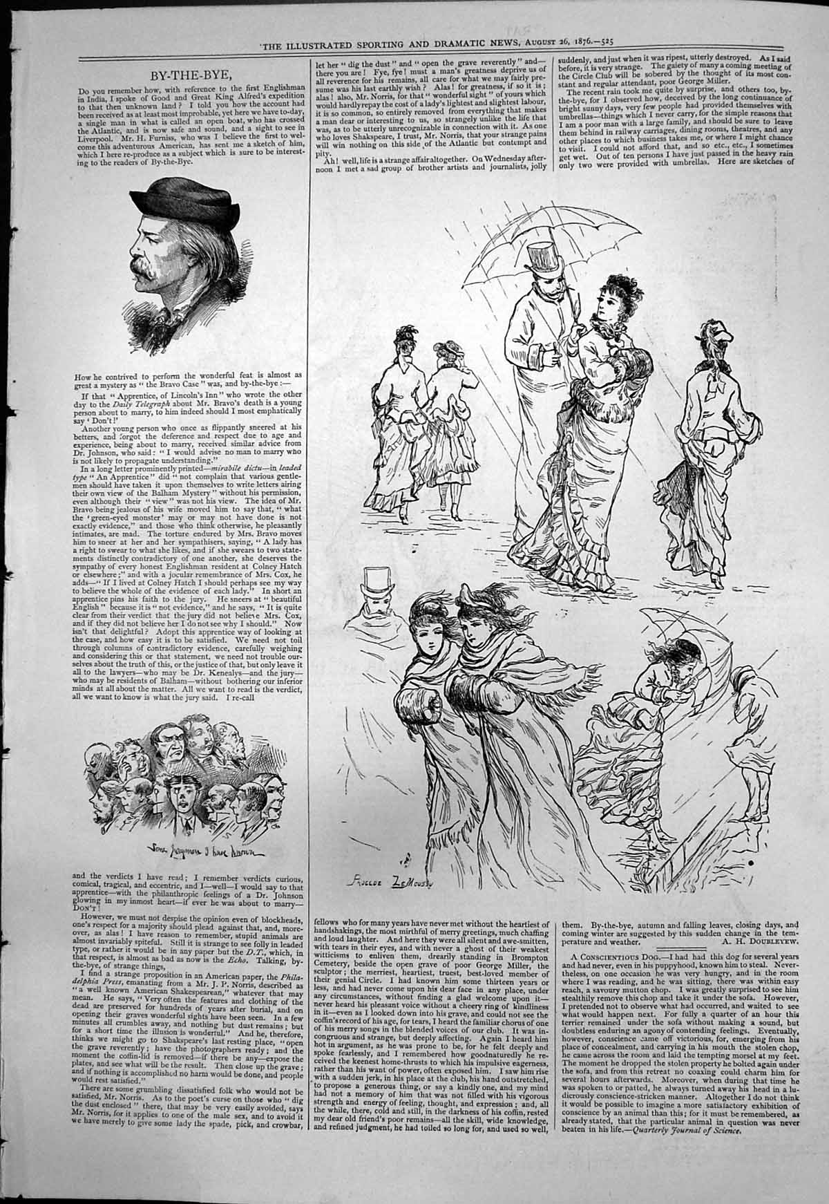 Antique Old Print By The Bye Sketch Mr Bravo American Crossed Atlantic 1876
