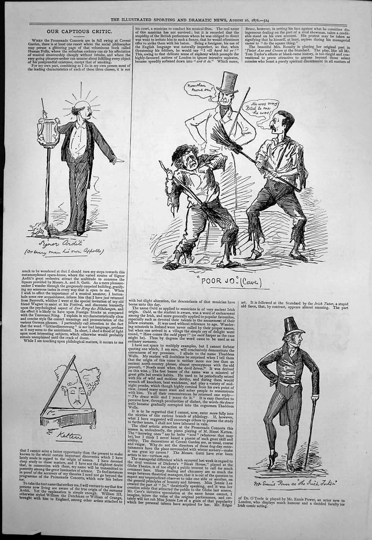 Old Captious Critic Signor Ordite Ketten Ennis Power Irish Tutor 1876 Victorian