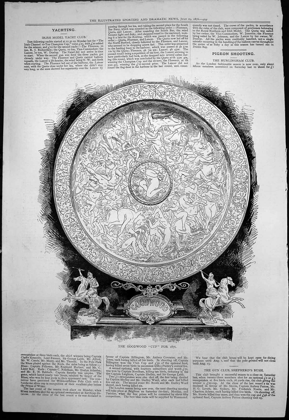 Antique Old Print Goodwood Cup For 1876 Circular Plate Awarded Yachting 1876