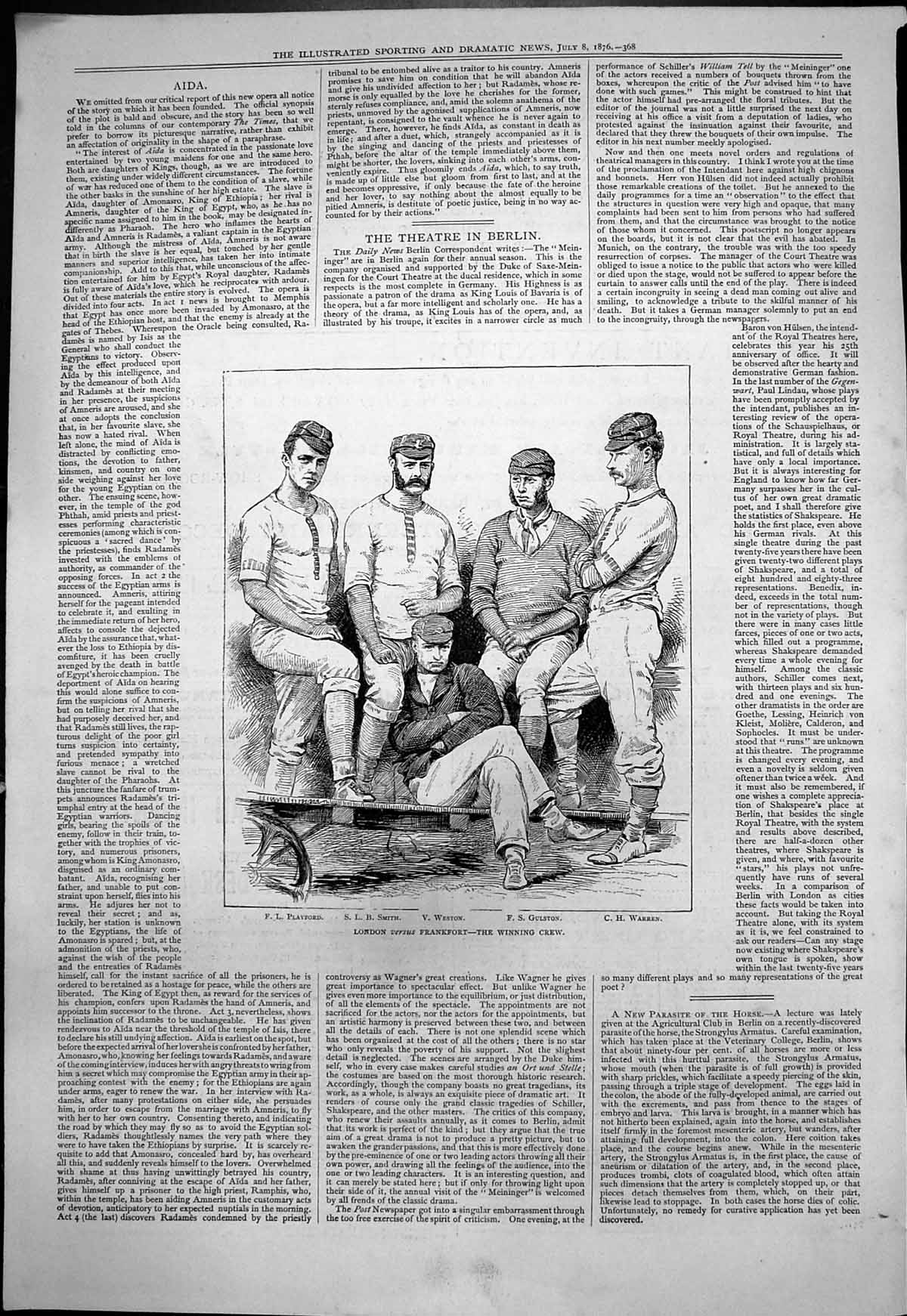 Antique Old Print London V Frankfort Winning Crew Weston Gulston Warren 1876