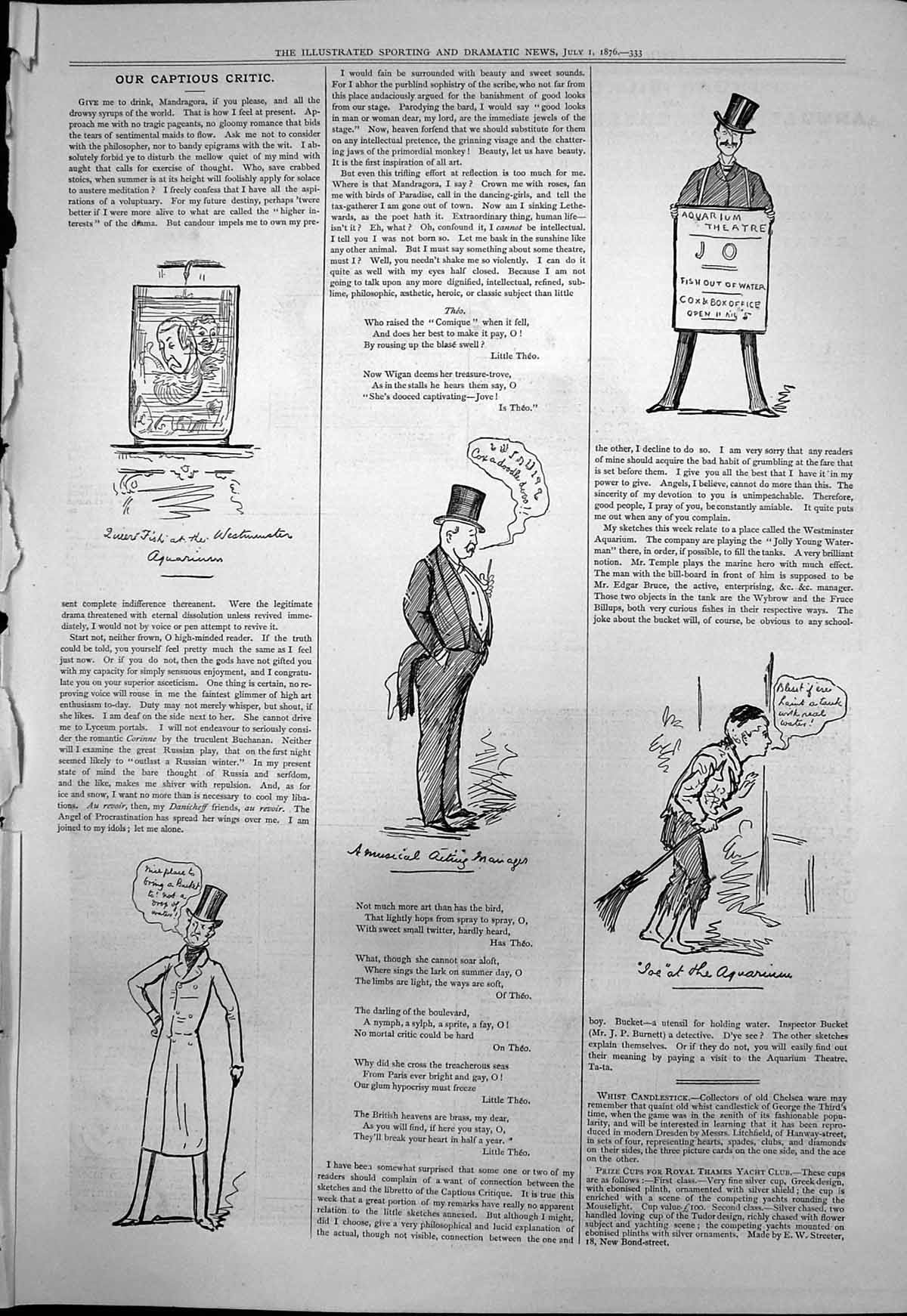 Old Captious Critic Musical Acting Manager Aquarium Theatre Joe 1876 Victorian