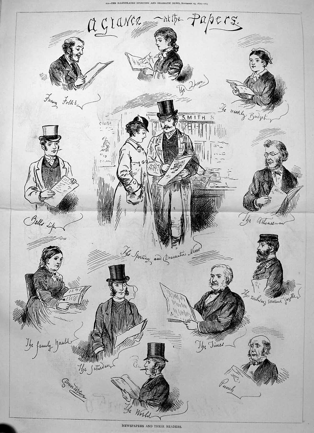 Old Glance Papers Times Punch Family Herald Weekly Budget World 1876 Victorian