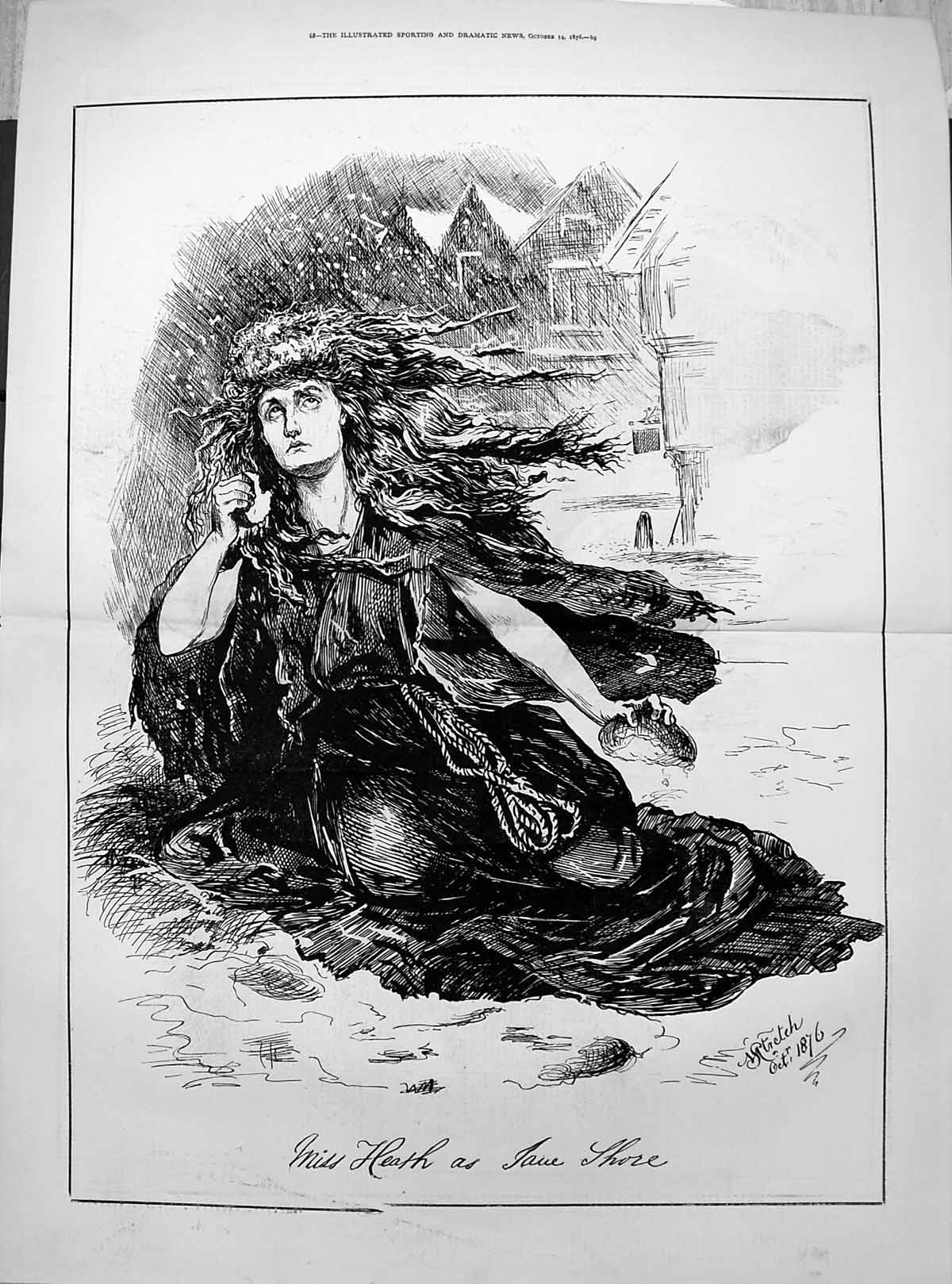 Antique Print Miss Heath As Jane Thore Woman Long Hair Snow M Stretch 1876 19th