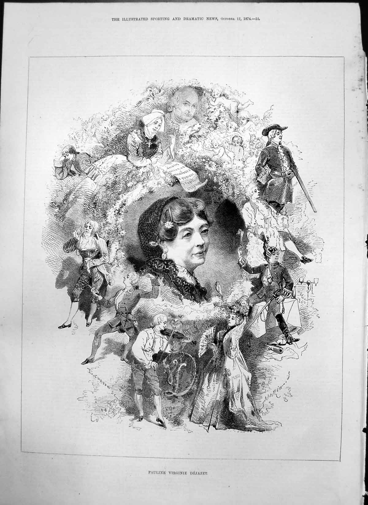 Antique Old Print Pauline Virginie Dejazet Born Paris Played Sang Stage 1874