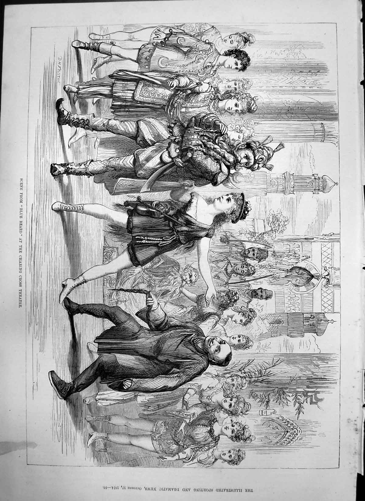 Original Old Antique Print Scene Blue Beard Charing Cross Theatre 1874 19th