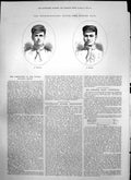 Old Antique Print Double Sculling Match London Pair H Thomas T Green 1874 19th