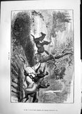 Original Old Antique Print Run To Earth R H Moore Hunting Horses Hounds 1874