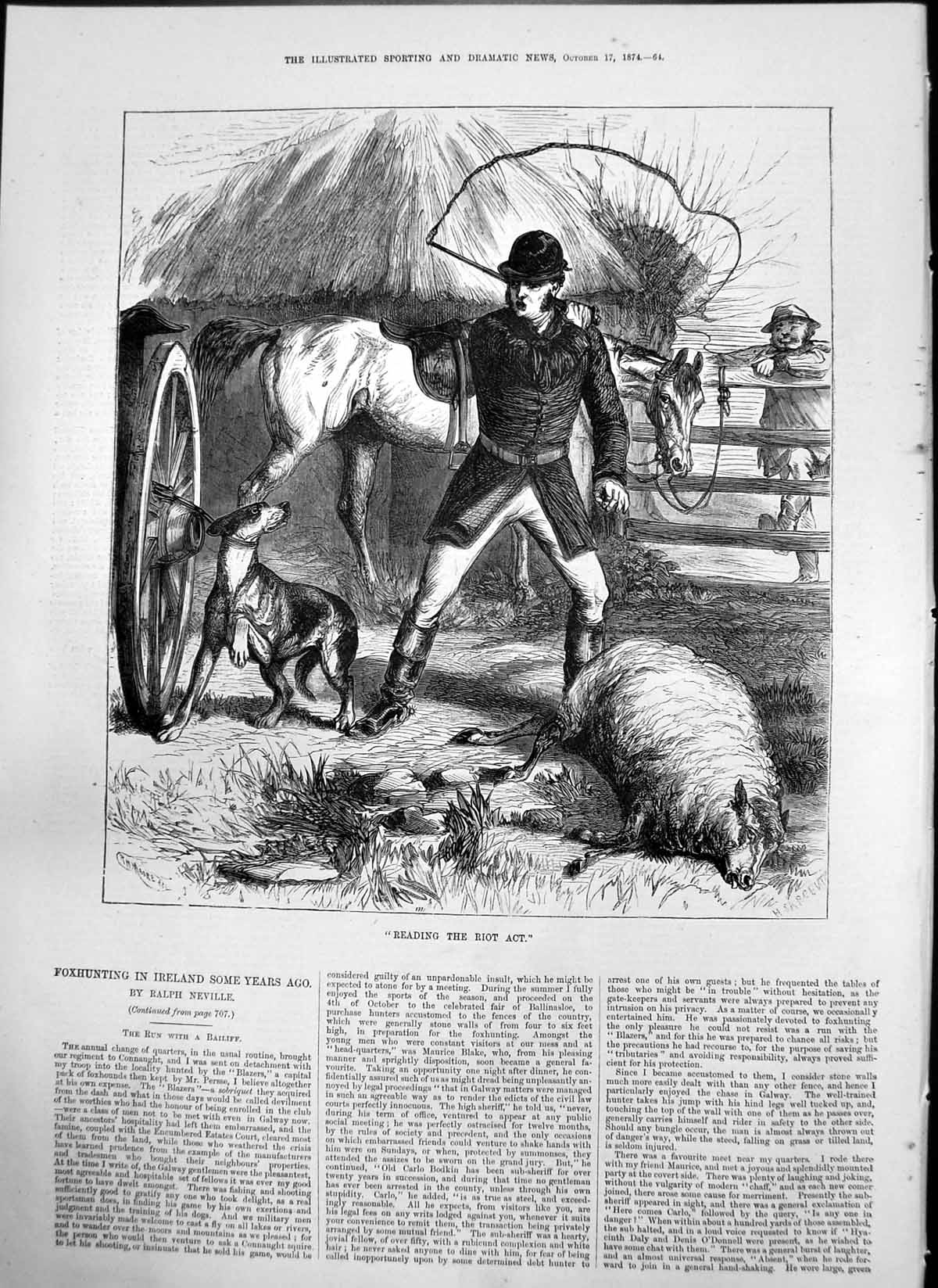 Old Reading Riot Act R H Moore Rider Threatening Dog Injured Sheep 18 19th
