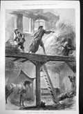 Antique Old Print Newmarket Holborn Theatre Woman Hiding Siers Hayloft 1874