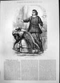 Old Print Sketch Lyceum Woman Crying Man Standing Over Sword Dagger 1874 19th