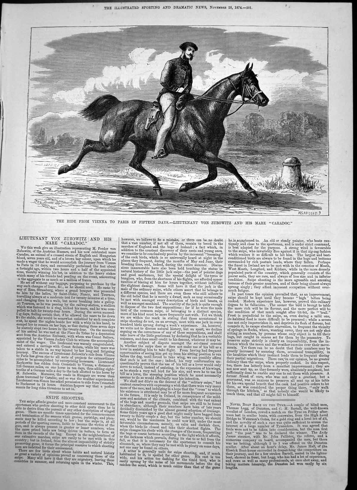 Old Print Ride Vienna Paris 15 Days Lieut Von Zubowitz Mare Caradoc 1874