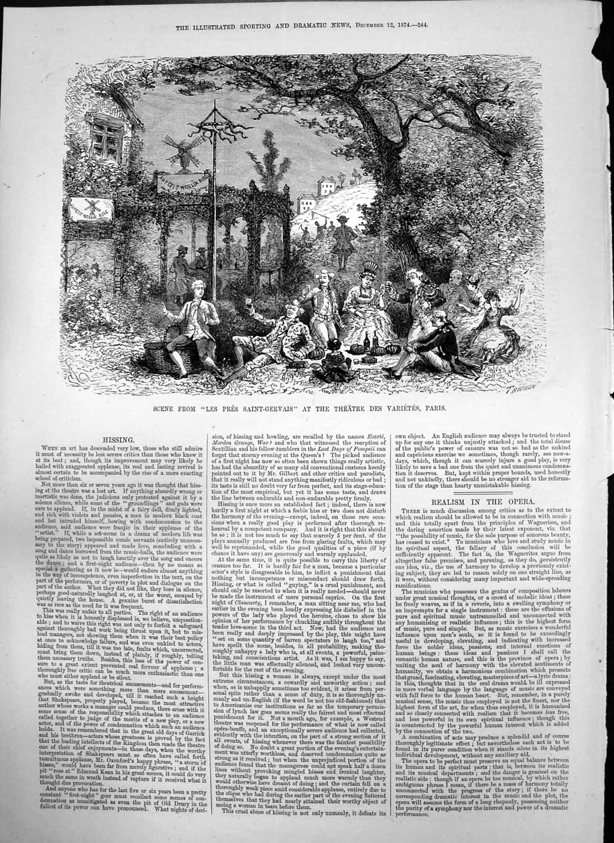 Antique Print Scene Les Pres Saint Gervais Theatre Des Varietes Paris 1874 19th