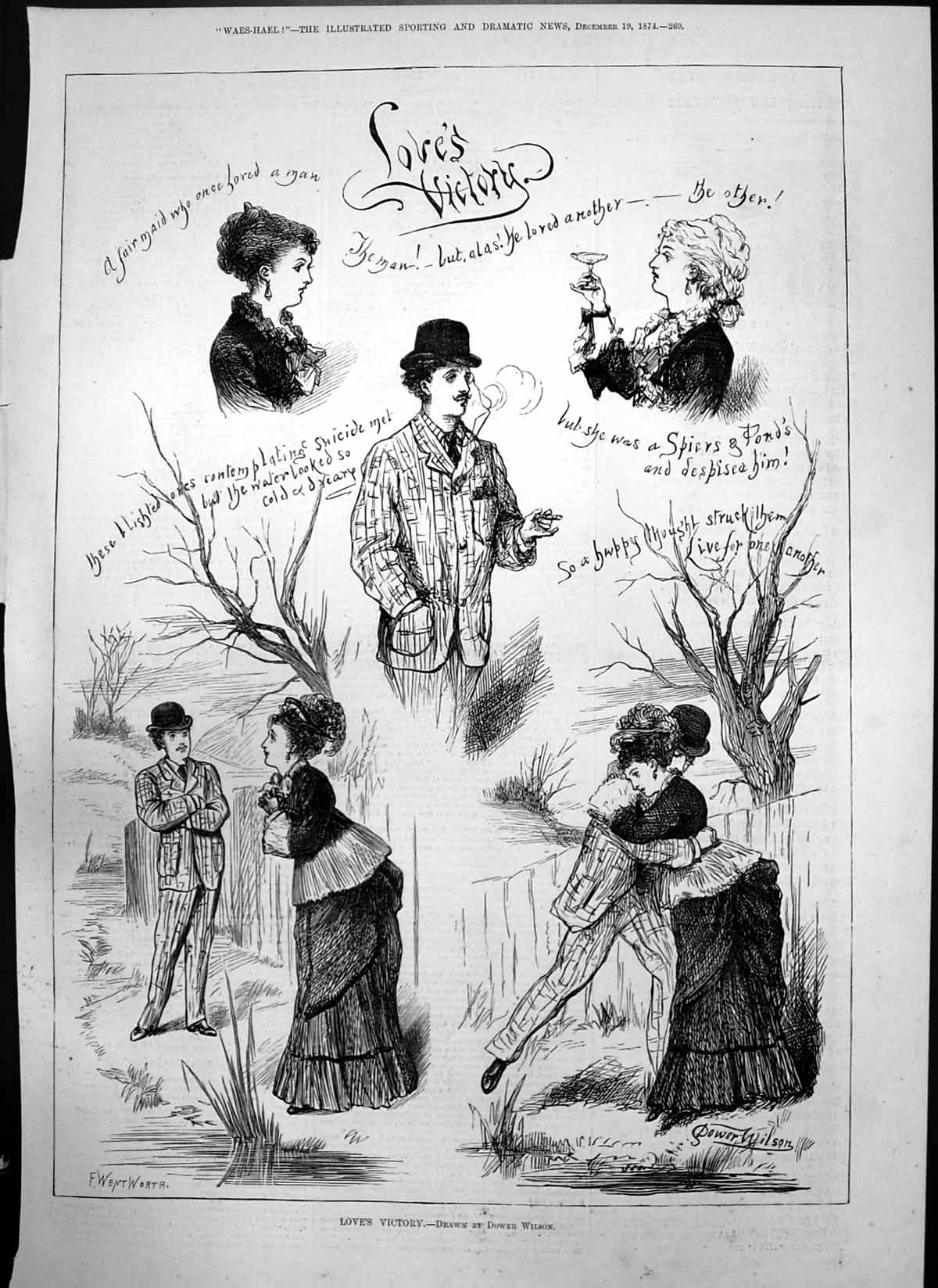 Antique Old Print Loves Victory Dower Wilson F Wentworth Maid Loved Man 1874