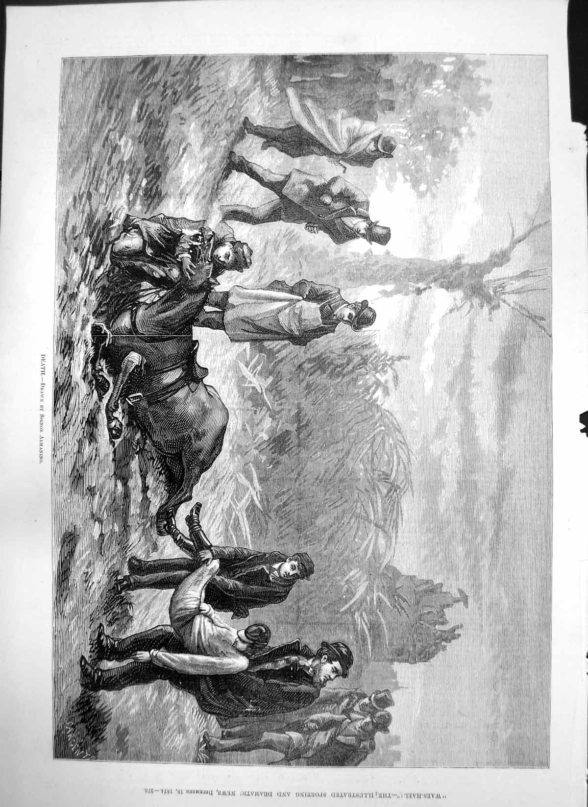 Antique Print Death Signor Armanino Man Carried Off Horse Ground Storm 1874