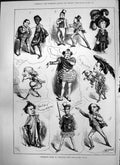 Original Old Antique Print Celebrated Actors Unsuitable Parts M Stretch 1874