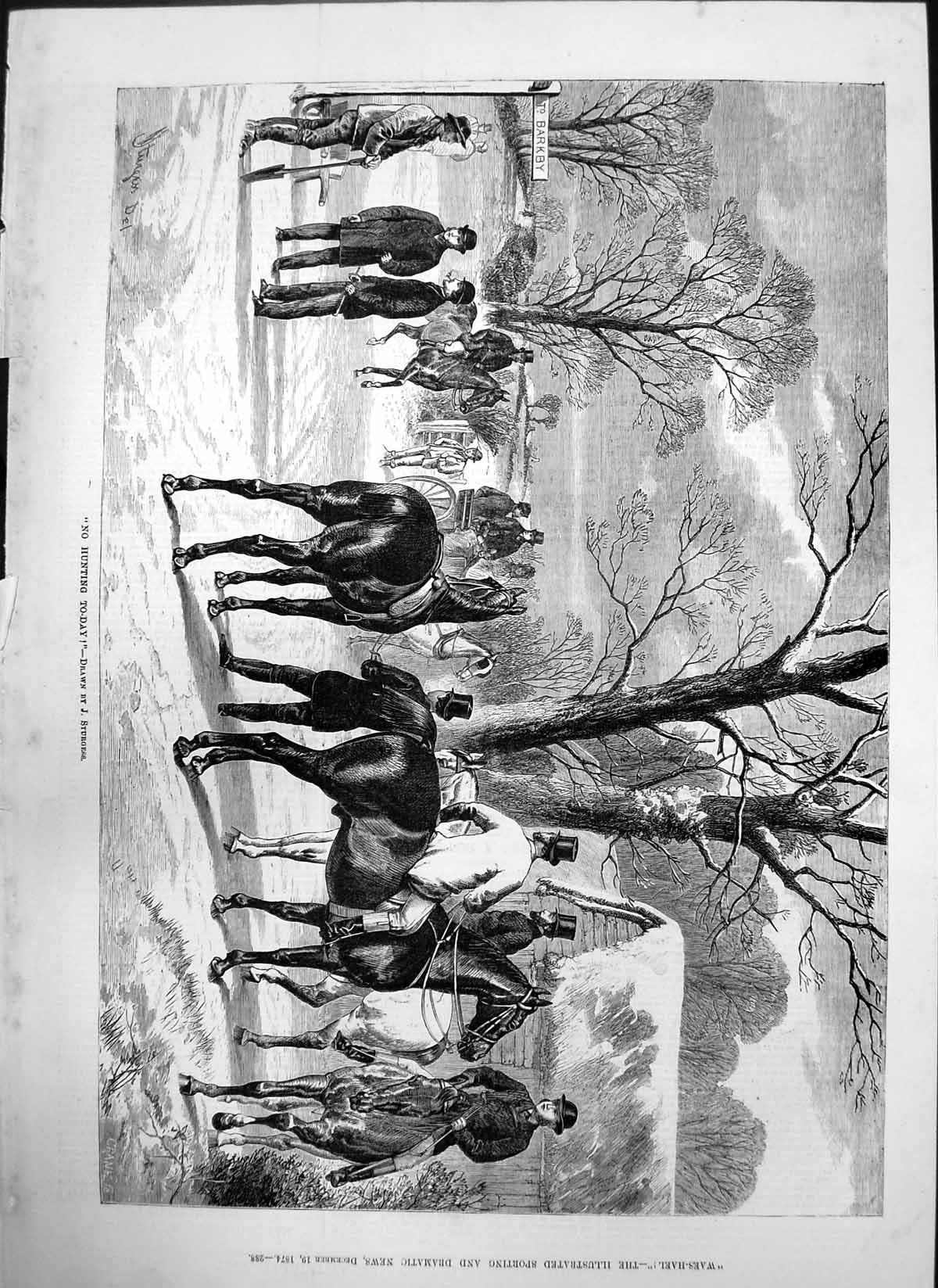 Old No Hunting Today J Sturgess Group Hunters Horses Snow Ground1874 Victorian