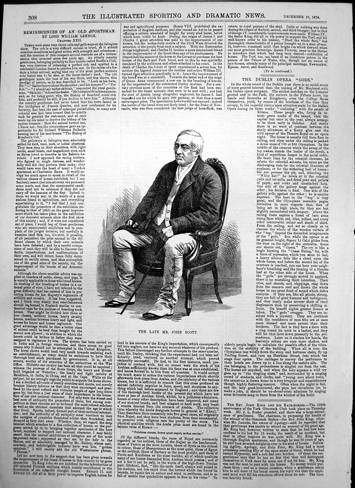 Original Old Antique Print Late Mr John Scott 1874 19th Century