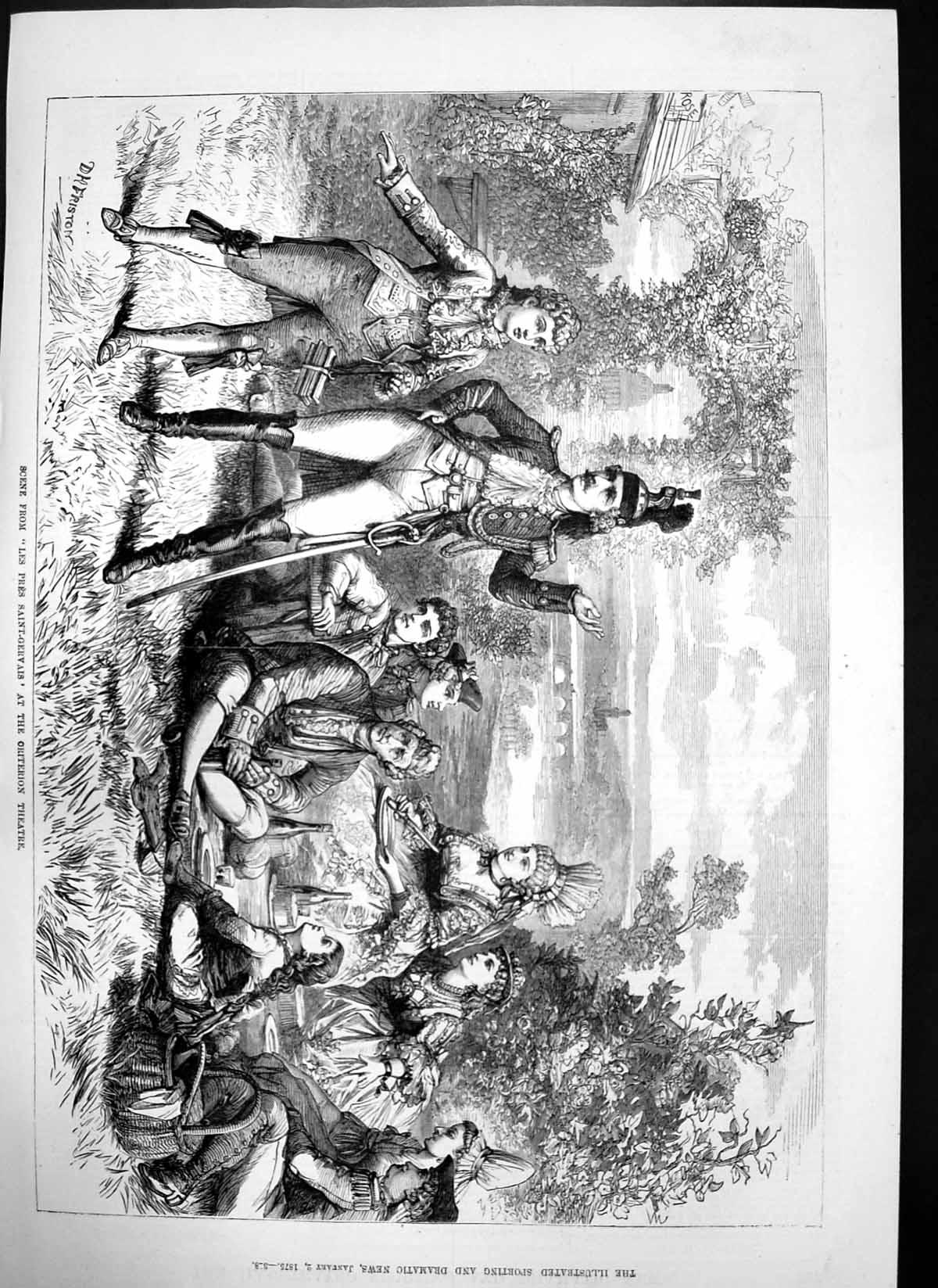 Original Old Antique Print Scene Les Pres Saint Gervais Oriterion Theatre 1875