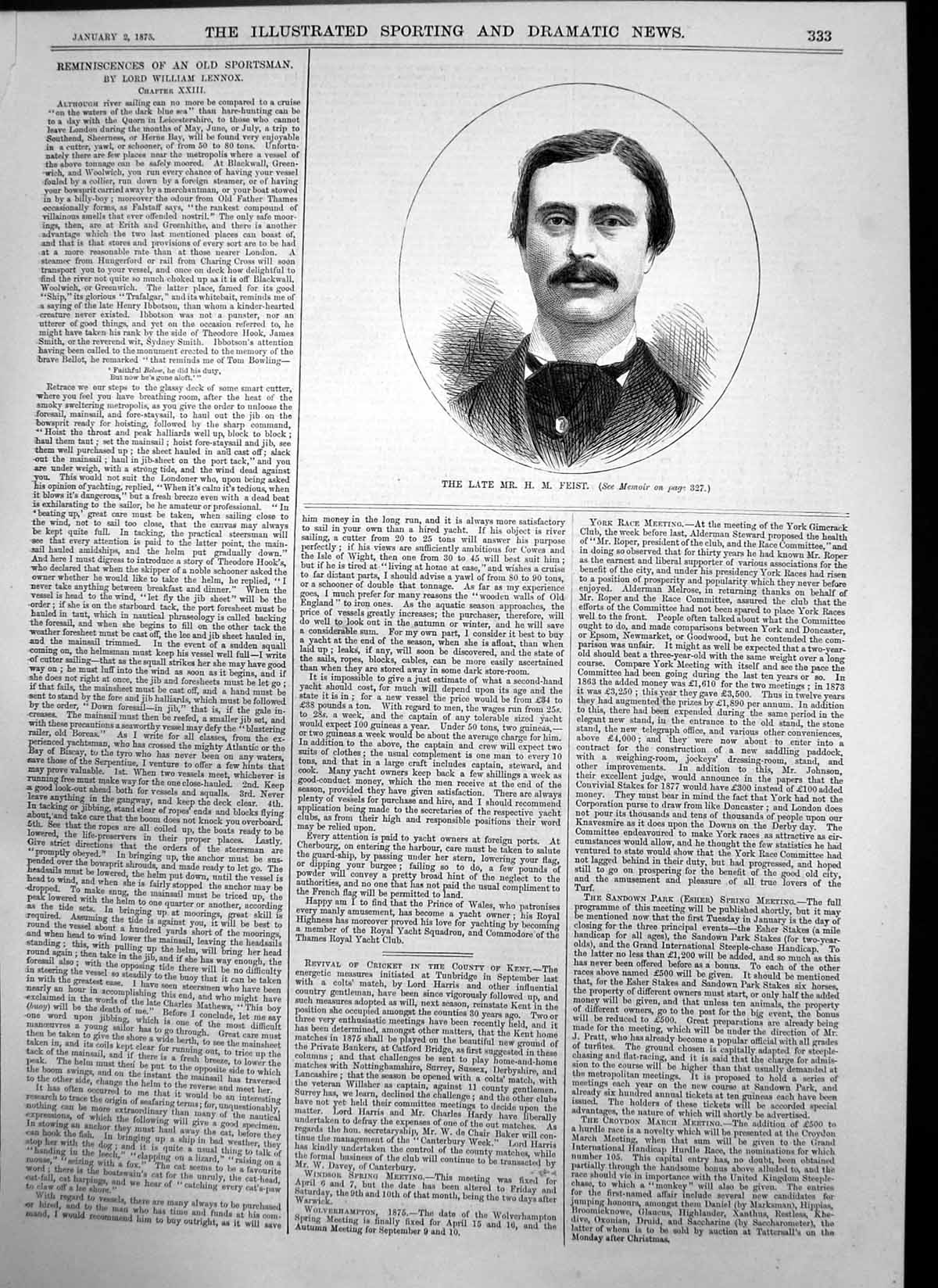 Original Old Antique Print Late Mr H M Feist 1875 19th Century