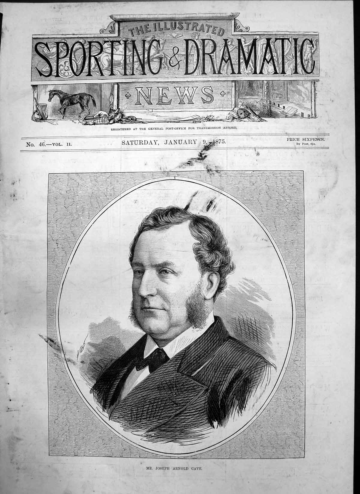 Original Old Antique Print Mr Joseph ArnCave 1875 19th Century