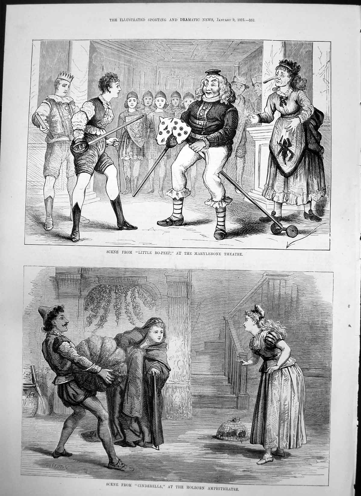 Old Print Little Bo Peep Marylebone Cinderella Holborn Amphitheatre 1875 19th