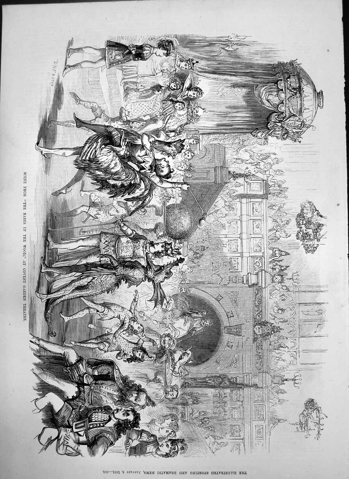 Original Old Antique Print Scene Babes Wood Covent Garden Theatre 1875 19th