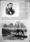 Antique Old Print Professor Heinemann Lecturer Shooting Otters Thames 1875 19th