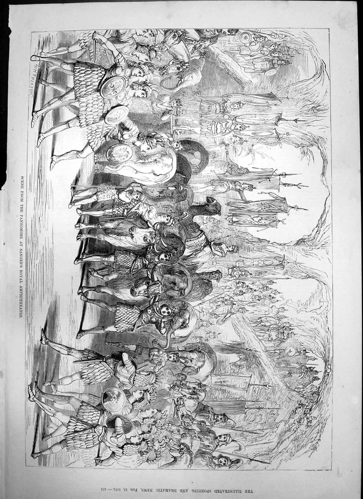 Antique Old Print Scene Pantomine Sangers Royal Amphitheatre D H Friston 1875