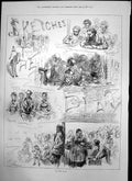 Antique Old Print Sketches Play East End Pantomine Genteel Comedy Hamlet 1875