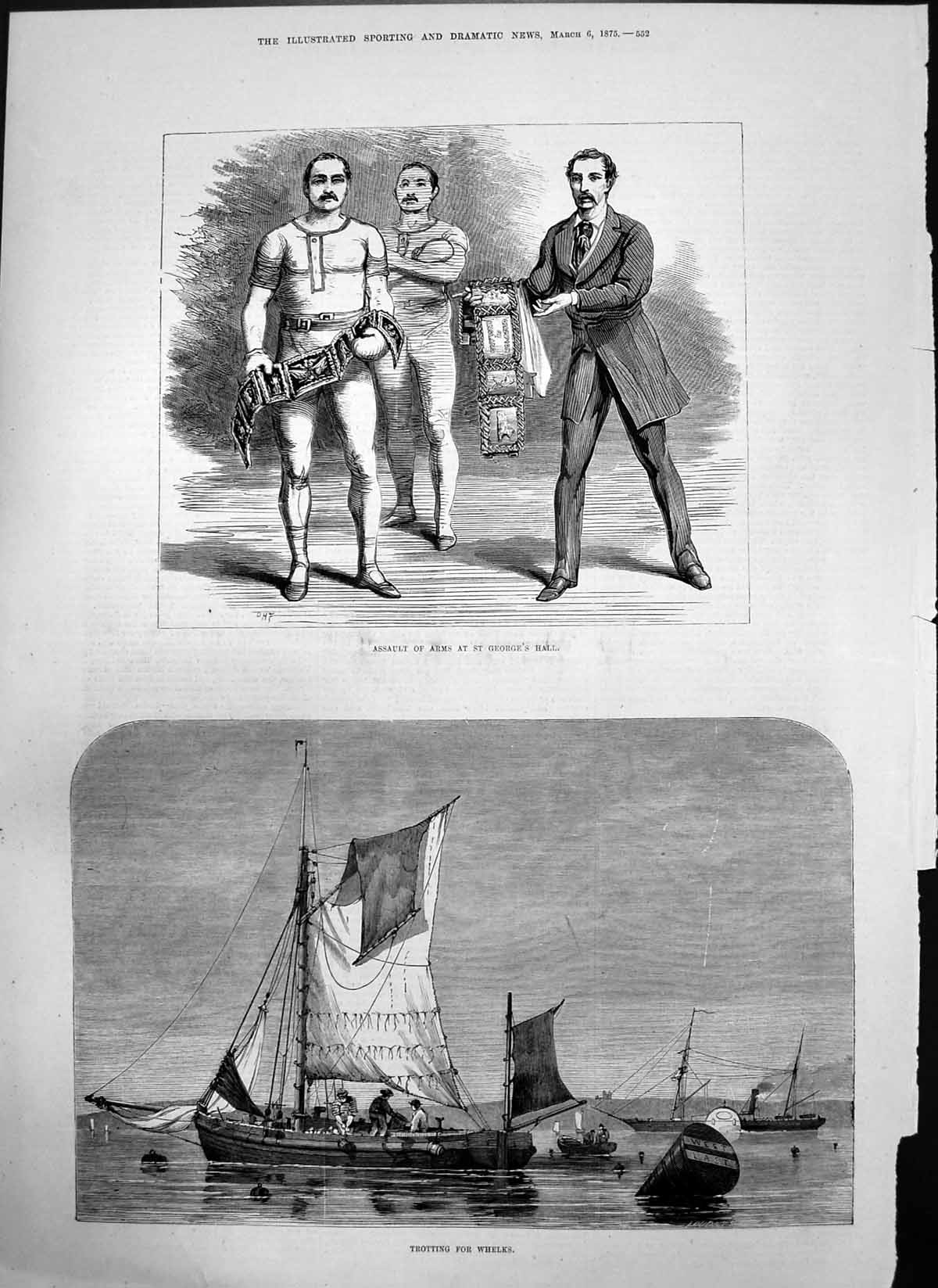 Old Antique Print Assault Arms St Georges Hall Trotting For Whelks 1875 19th