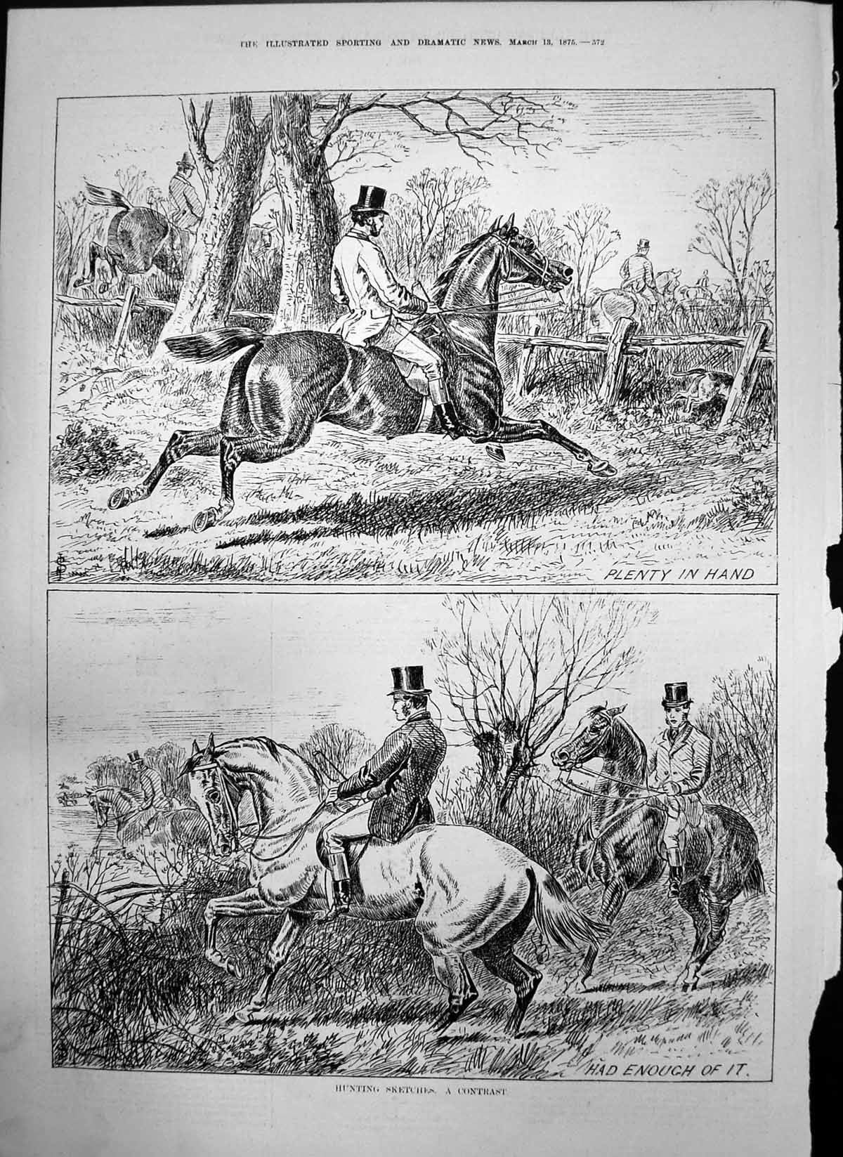 Old Hunting Sketches Contrast Plenty Hand Had Enough Turning Back1875 Victorian
