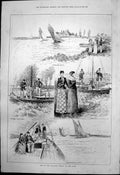 Old Print End Yachting Season Yare Red House Cantley Weighing Anchor 1890 19th